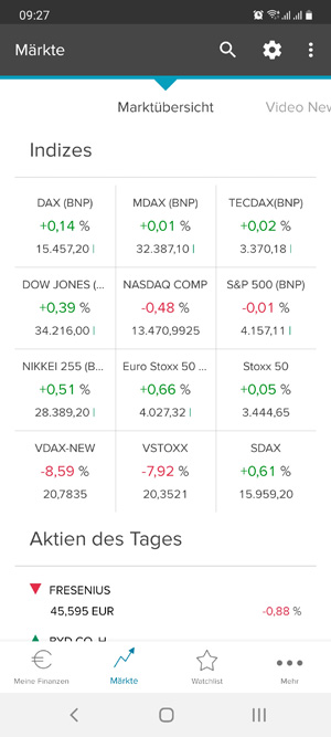 die großen Börsenindeces in der App